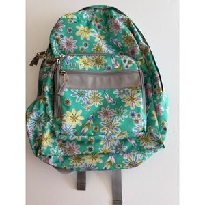 LL Bean Backpack Teal Floral Daisy Feather Print School Travel Bag Reflective